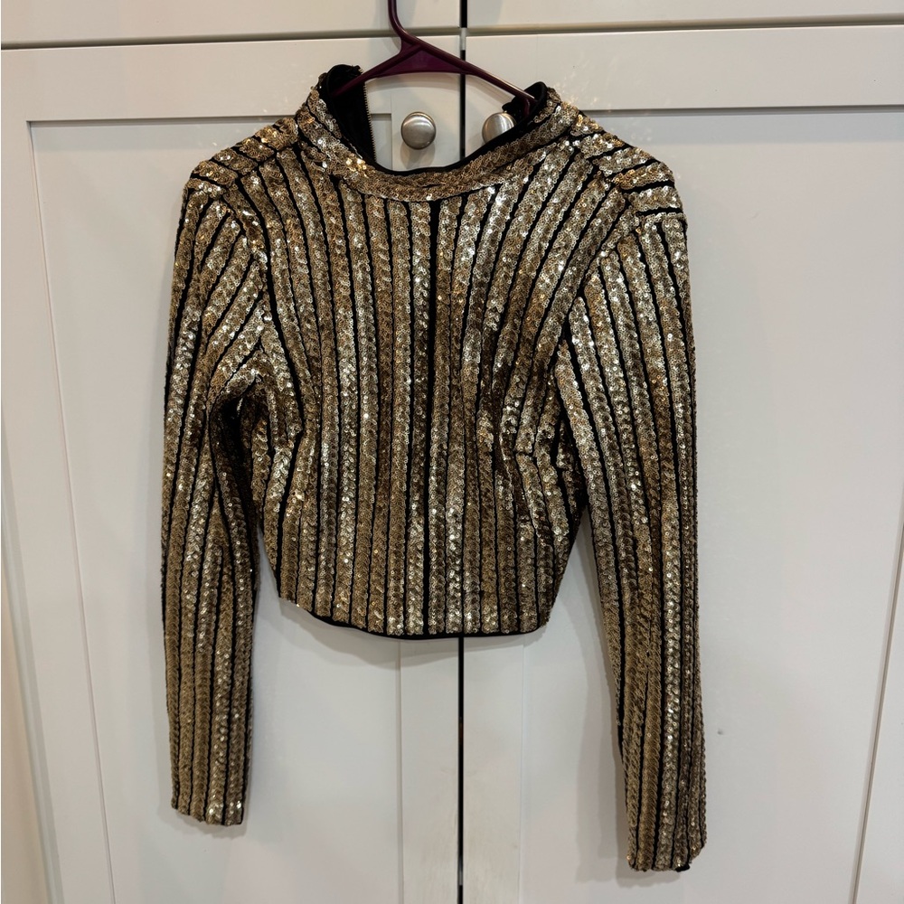 Gold Sequin Striped Women's Top